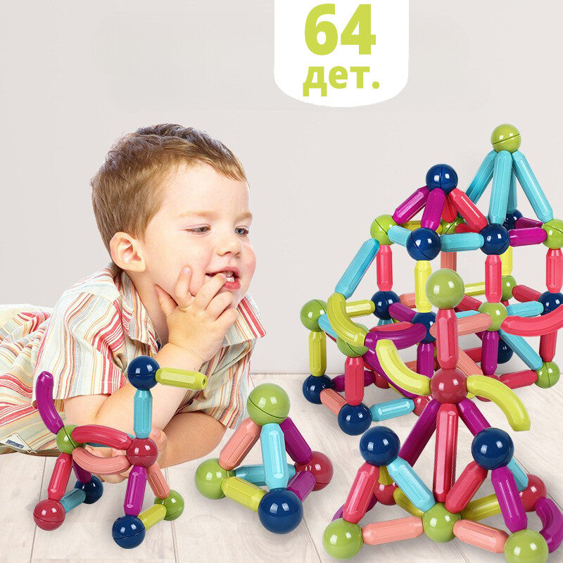 Дитячий магнітний 3D конструктор набір кольорових деталей для творчості