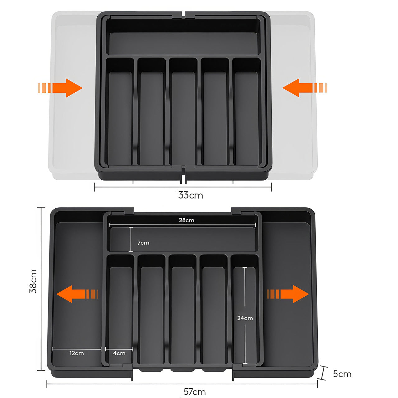 Лоток для столових приборів розширюваний органайзер на 8 секцій чорний