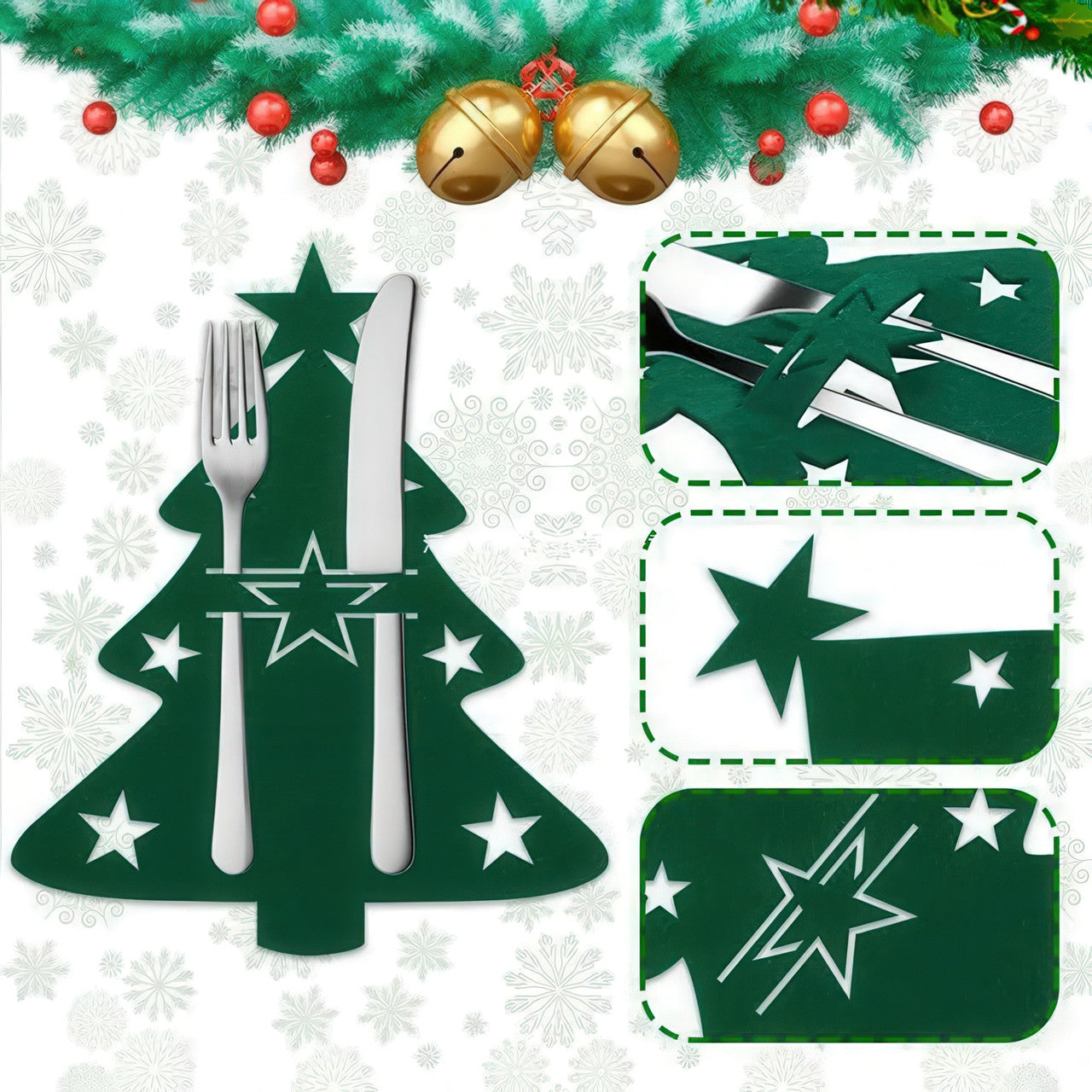 Сервірувальні конверти для столових приборів із фетру "Ялинка" 21×17 см, набір 12 штук, зелені