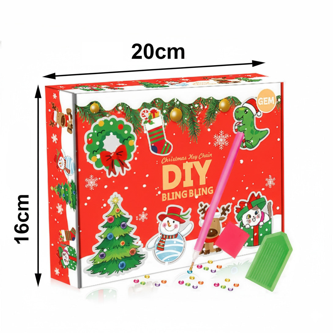 Алмазна мозаїка з набором 8 брелків-заготовок на новорічну та різдвяну тематику