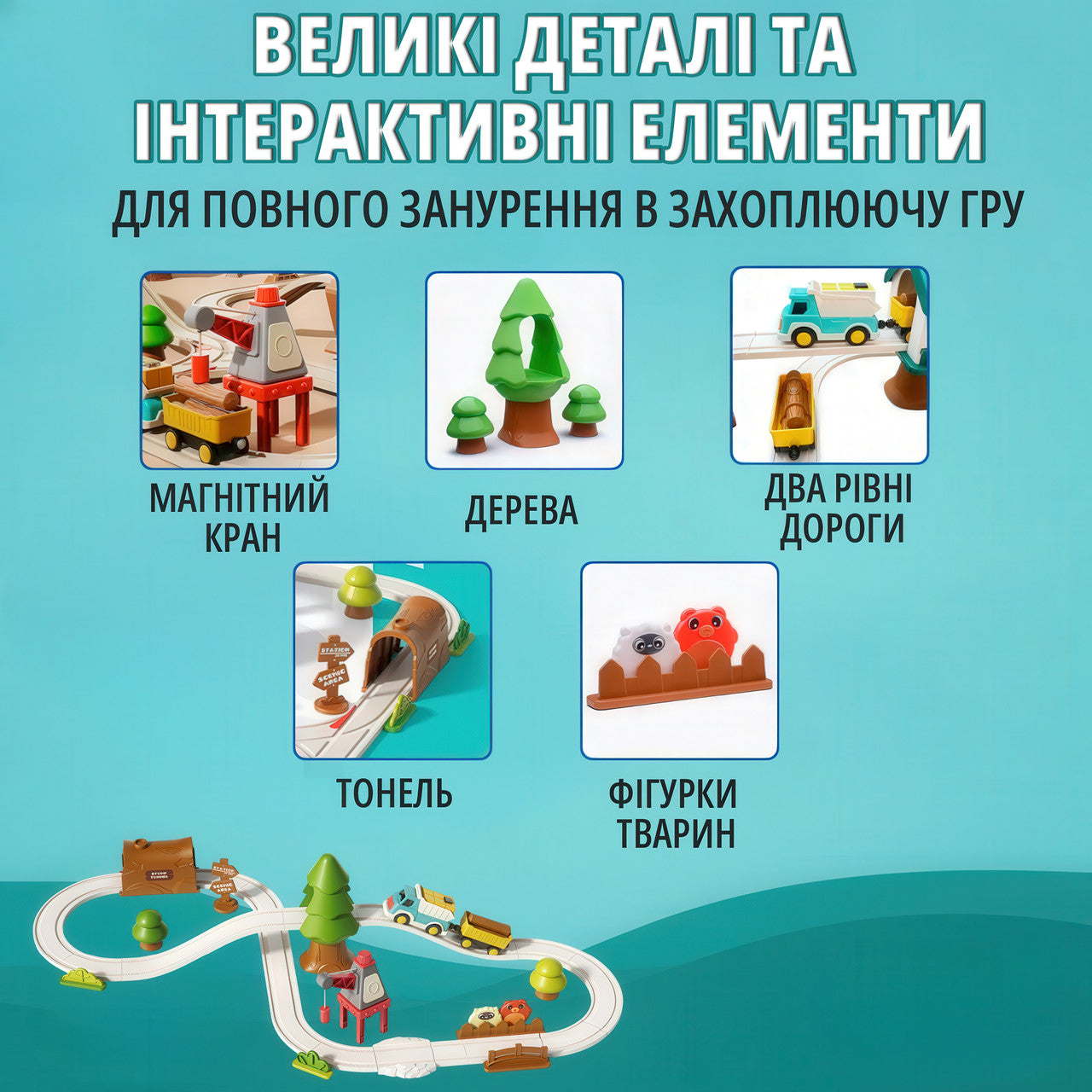 Ігровий набір залізниця Homkey FOREST TRACK (36 деталей, на батарейках)